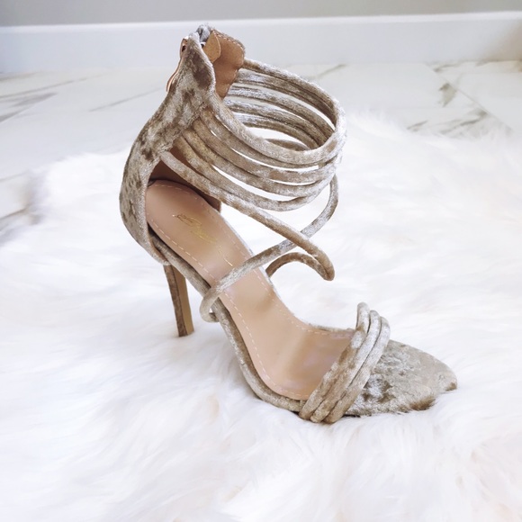 Velvet multi-strap stilettos in champagne - Picture 2 of 3